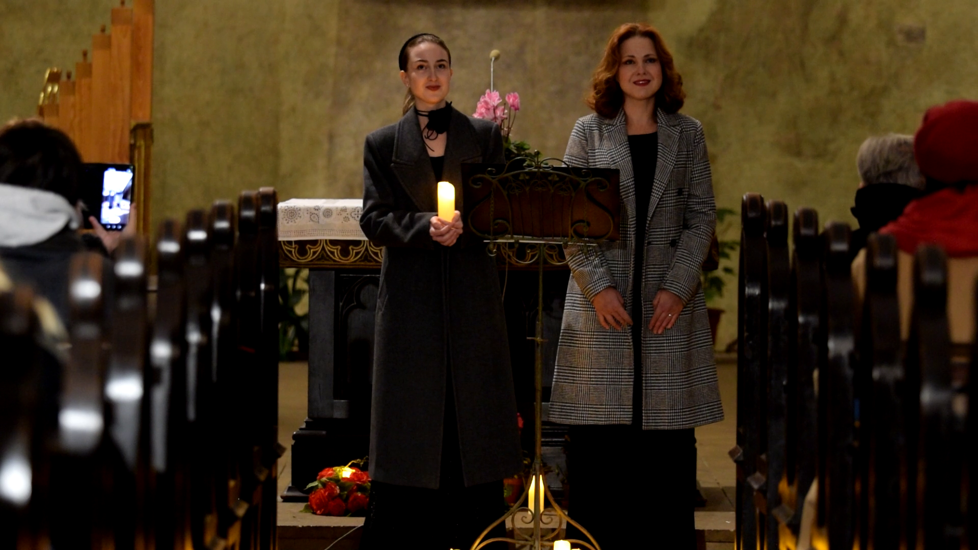 Two singers presenting an Ave Maria concert in a Prague church